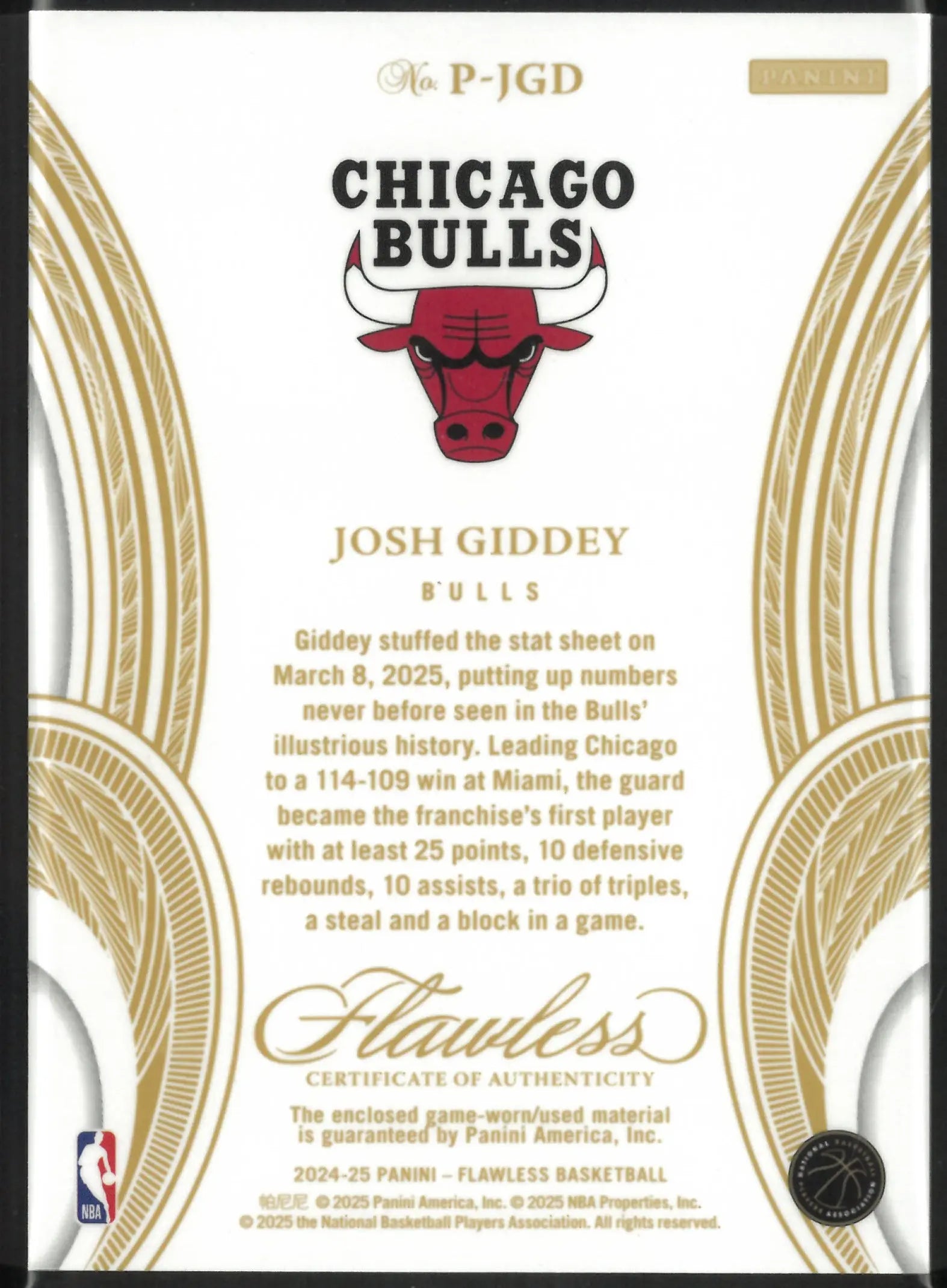 2024-25 Panini Flawless Basketball Patch Josh Giddey /25 