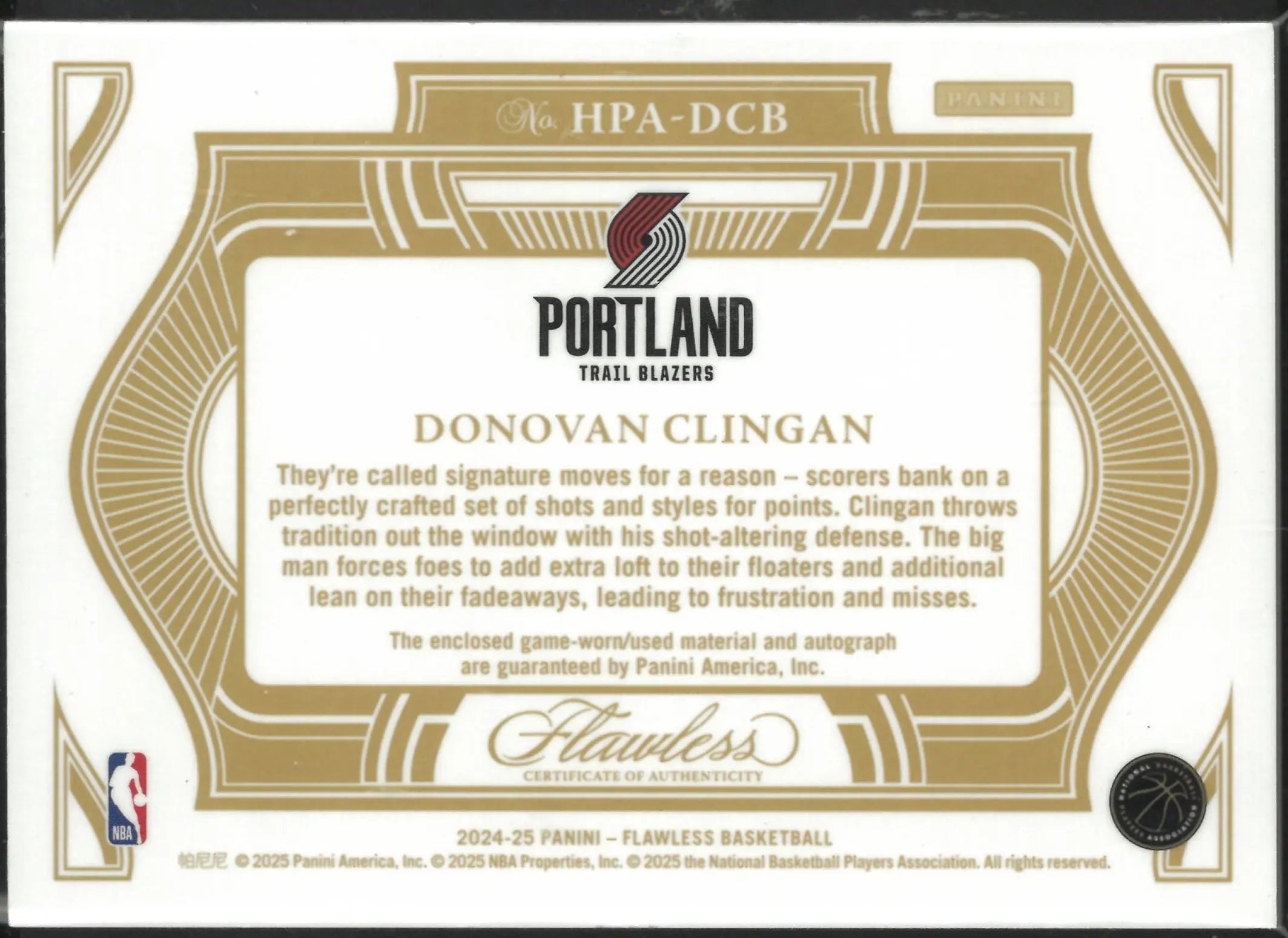 2024-25 Panini Flawless Basketball Red Horizontal Patch Auto Donovan Clingan /15 