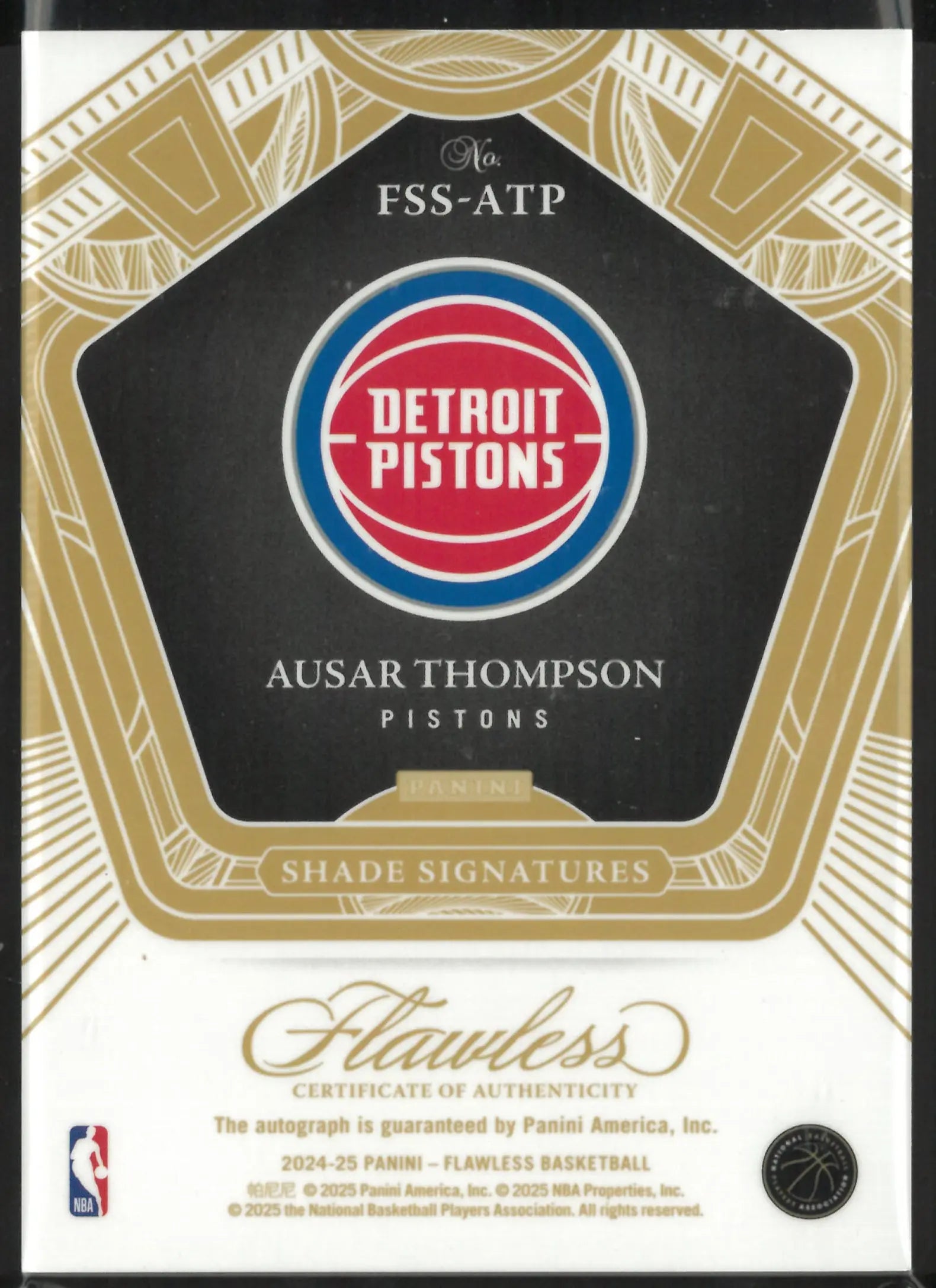 2024-25 Panini Flawless Basketball Shade Signatures Auto Ausar Thompson /25 