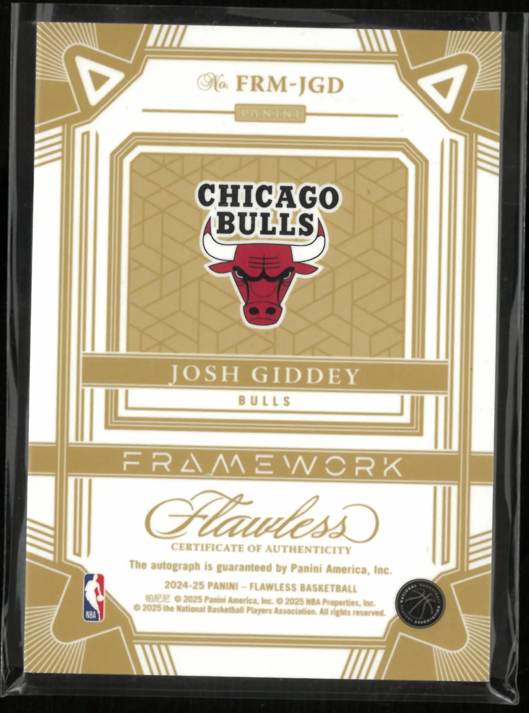 2024-25 Panini Flawless Framework Josh Giddey Autograph Gold /10 