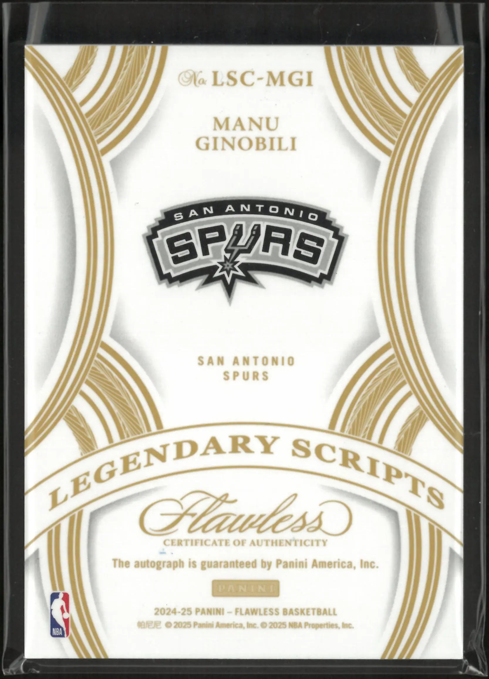 2024-25 Panini Flawless Legendary Scripts Autograph Manu Ginobili Auto /25 