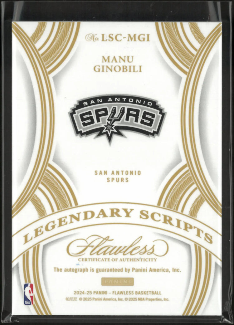 2024-25 Panini Flawless Legendary Scripts Autograph Manu Ginobili Auto /25 