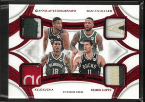 2024-25 Panini Flawless Quad Patches Giannis/Lillard/Kuzma/B.Lopez Red /15 