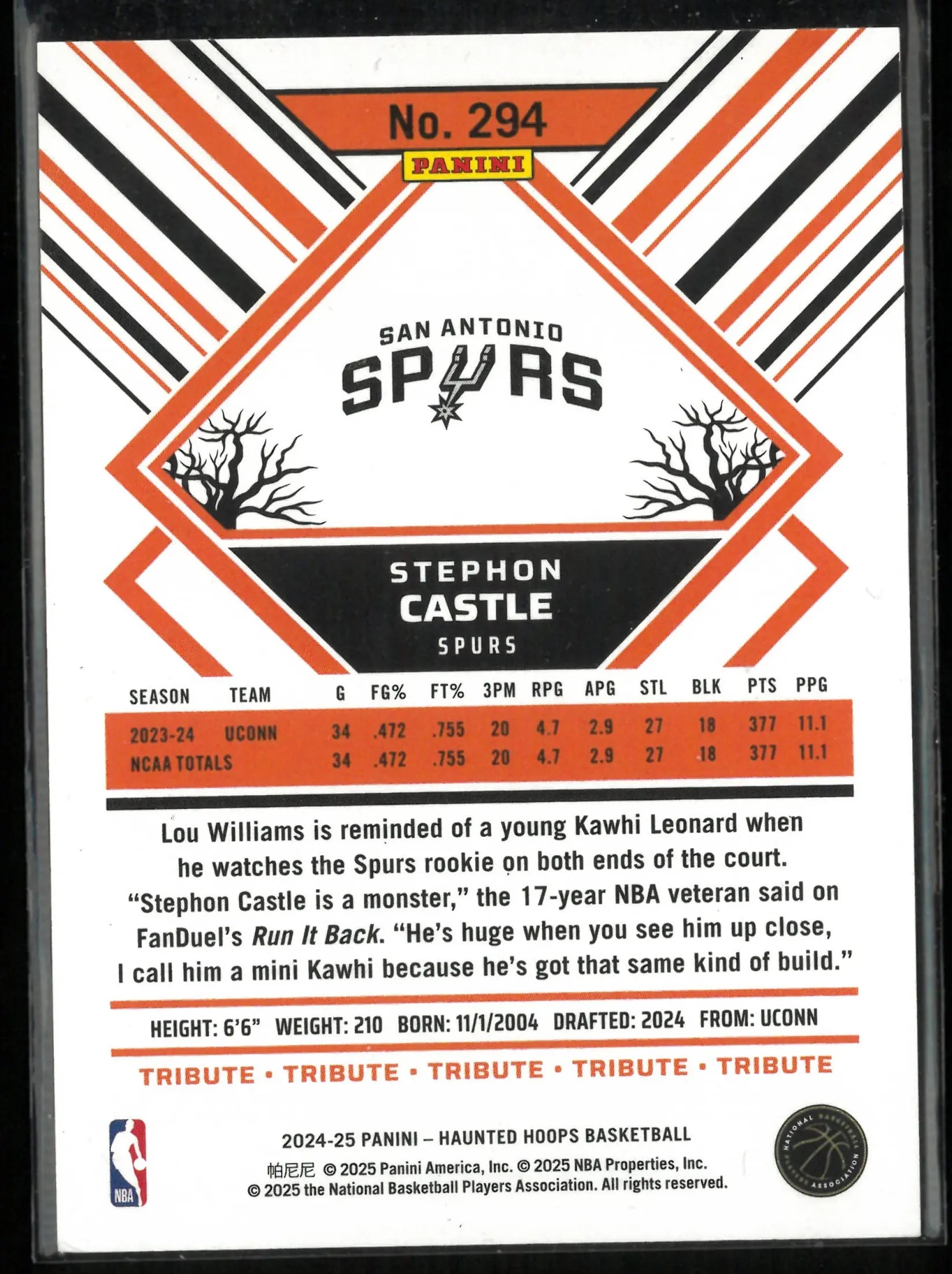 2024-25 Panini Haunted Hoops Stephon Castle Rookie RC /99 