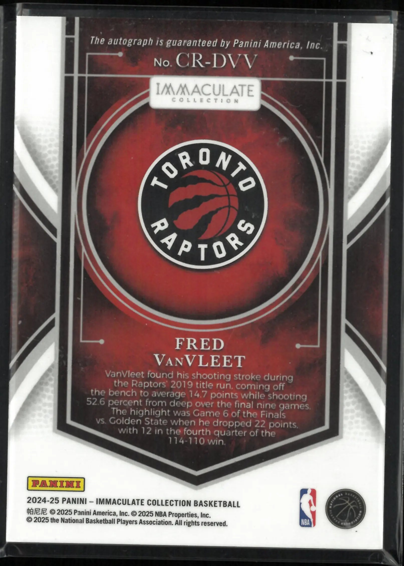 2024-25 Panini Immaculate Championship Runs Autograph Fred Van Vleet Auto /19 