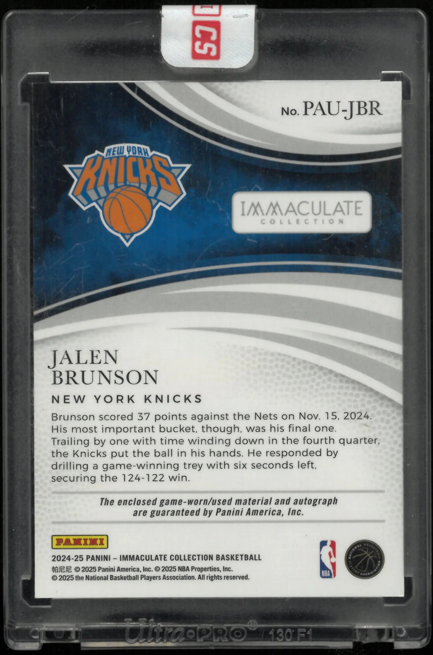 2024-25 Panini Immaculate Collection Jalen Brunson Autograph Auto Patch /25 