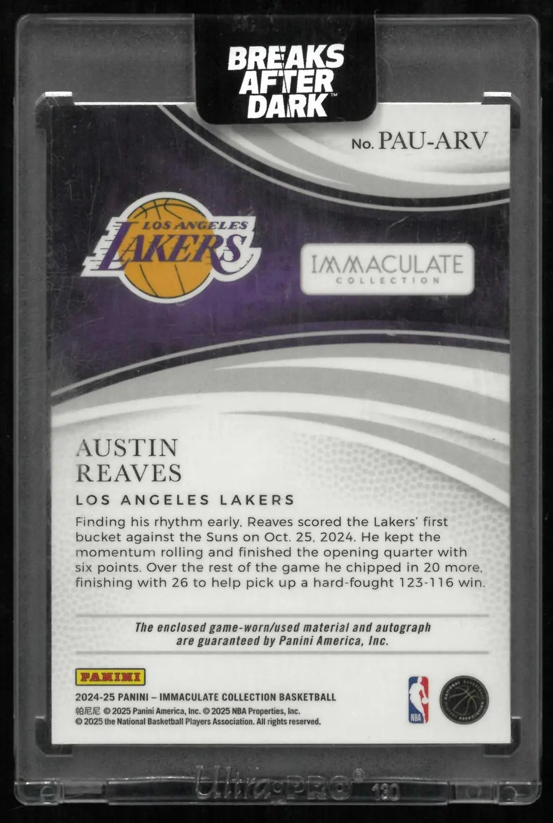 2024-25 Panini Immaculate Patch Autograph Austin Reaves Auto Red /15 