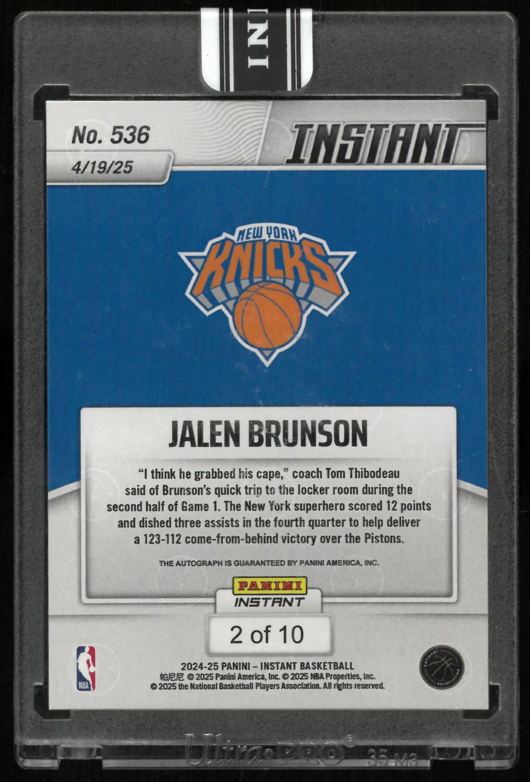 2024-25 Panini Instant Jalen Brunson Autograph Auto Jaguar /10 