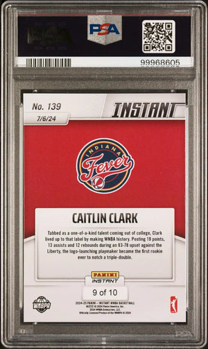 2024-25 Panini Instant WNBA Basketball Rookie Caitlin Clark RC Jaguar /10 PSA 9 