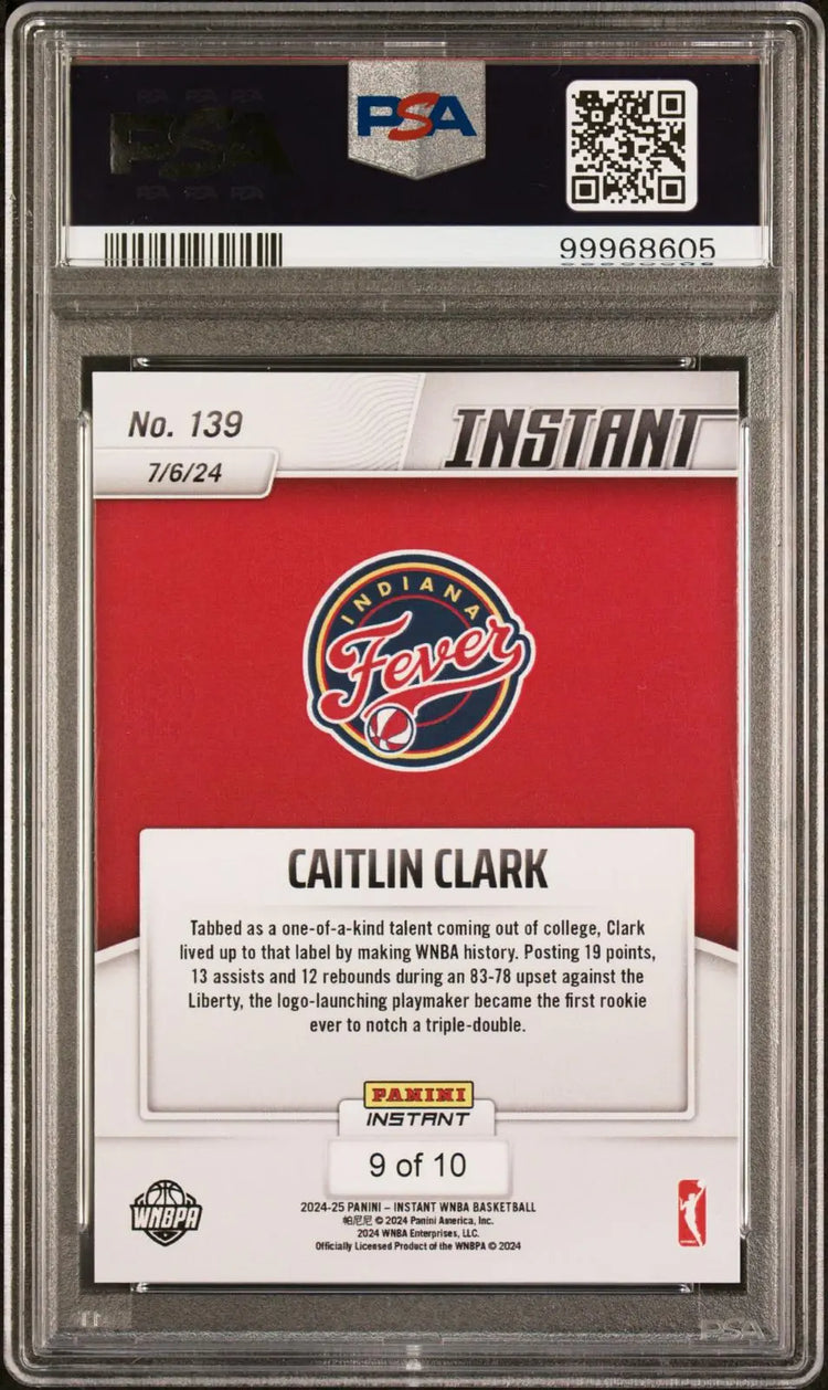2024-25 Panini Instant WNBA Basketball Rookie Caitlin Clark RC Jaguar /10 PSA 9 