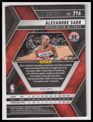 2024-25 Panini Mosaic Rookie Alexandre Sarr Navy Fast Break RC 