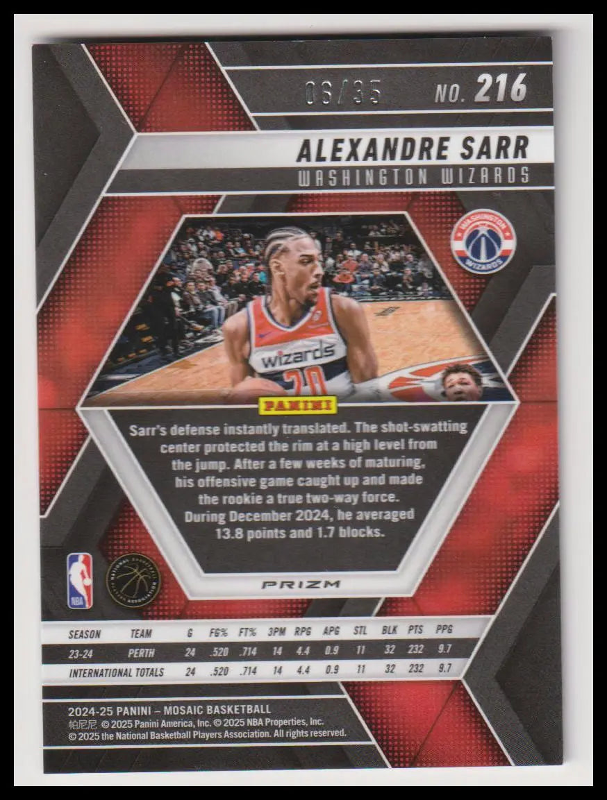 2024-25 Panini Mosaic Rookie Alexandre Sarr Navy Fast Break RC 