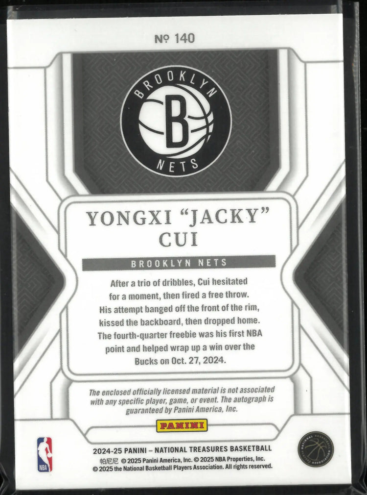 2024-25 Panini National Treasure Rookie Patch Auto Yongxi "Jacky" Cui Auto RC/99 