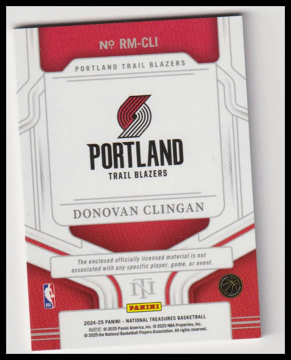 2024-25 Panini National Treasure Rookie Patch Donovan Clingan Red /24 RC 