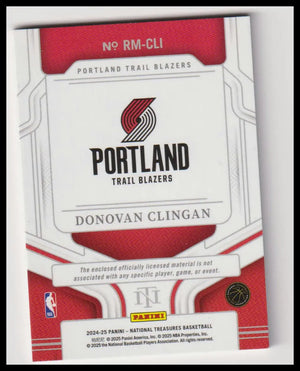 2024-25 Panini National Treasure Rookie Patch Donovan Clingan Red /24 RC 