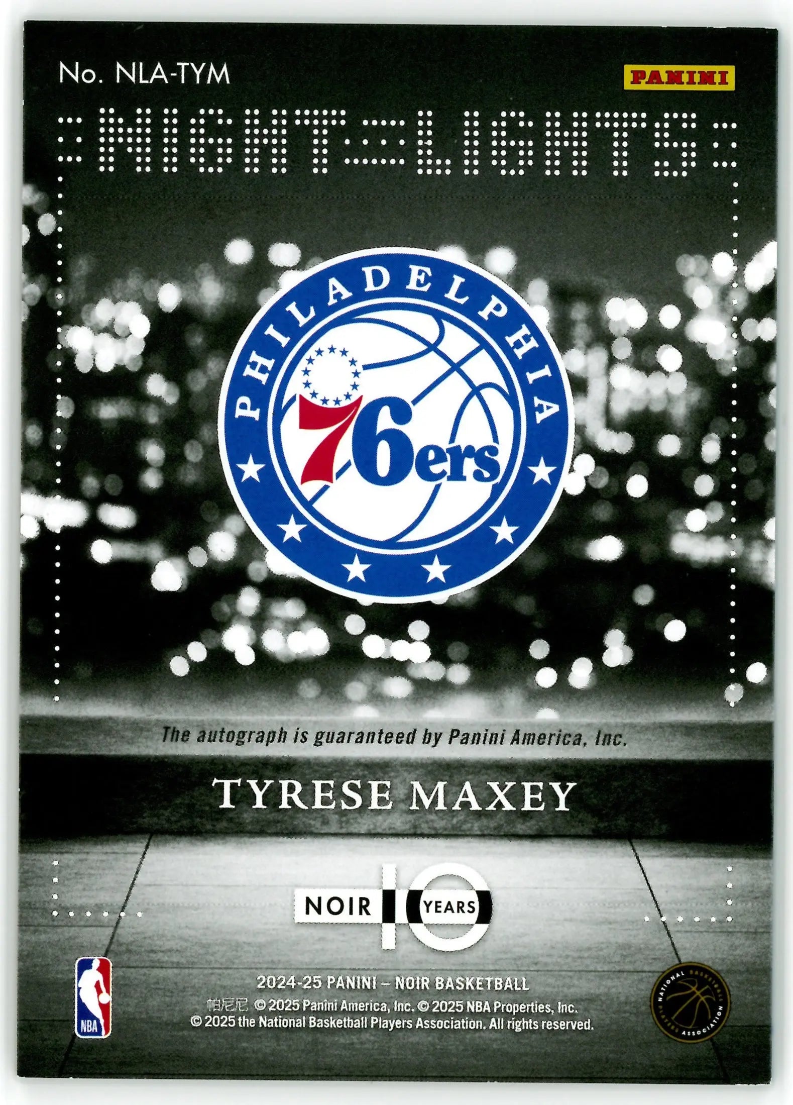 2024-25 Panini Noir Night Lights Autograph Tyrese Maxey Auto /50 