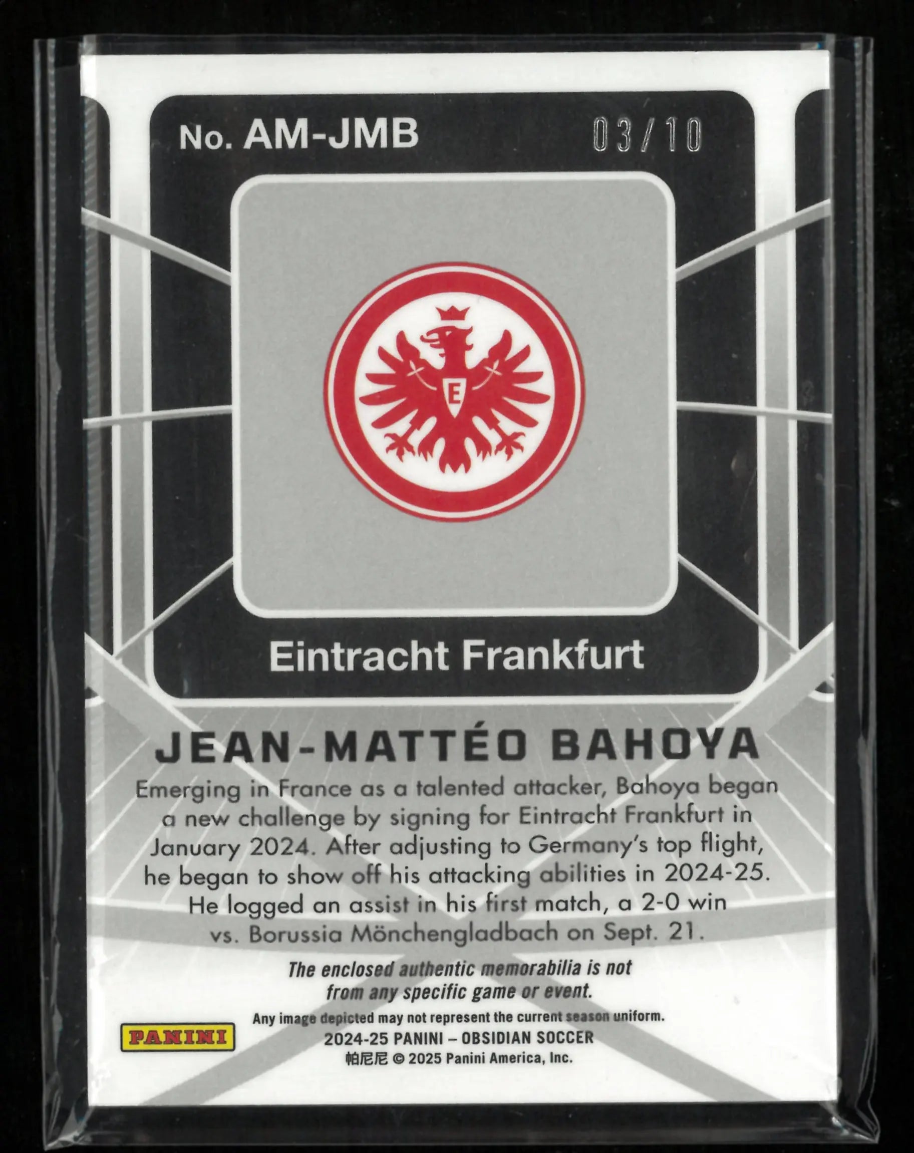 2024-25 Panini Obsidian Atomic Materials Jean-Matteo Bahoya Patch RC Rookie /10 