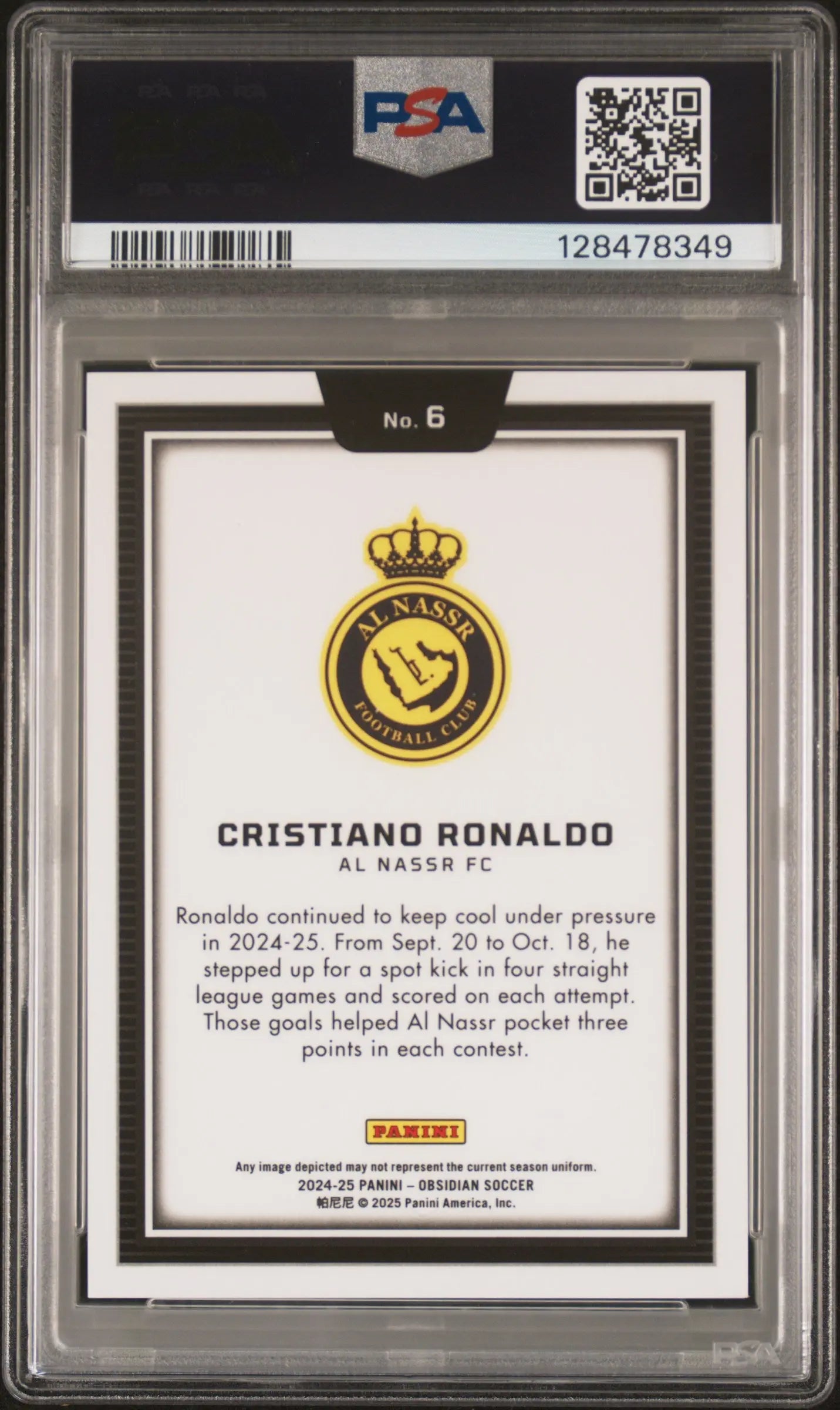 2024-25 Panini Obsidian Black Color Blast Cristiano Ronaldo #6 PSA 10 
