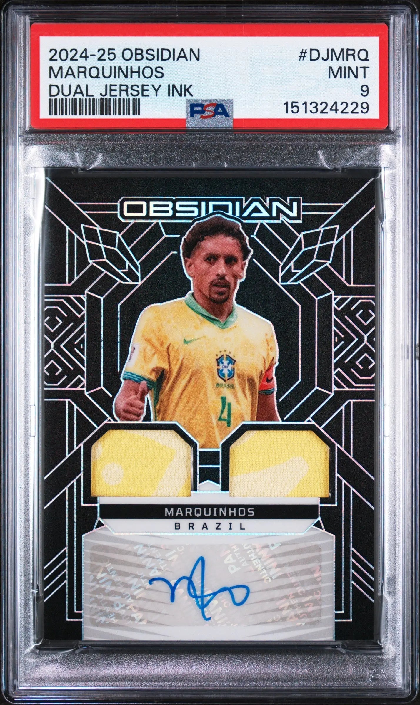 2024-25 Panini Obsidian Dual Jersey Ink Marquinhos #DJMRQ /49 PSA 9 
