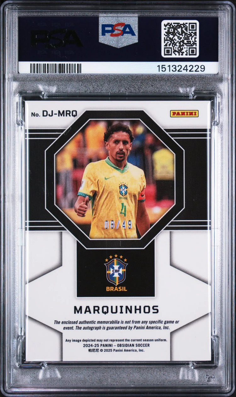 2024-25 Panini Obsidian Dual Jersey Ink Marquinhos #DJMRQ /49 PSA 9 
