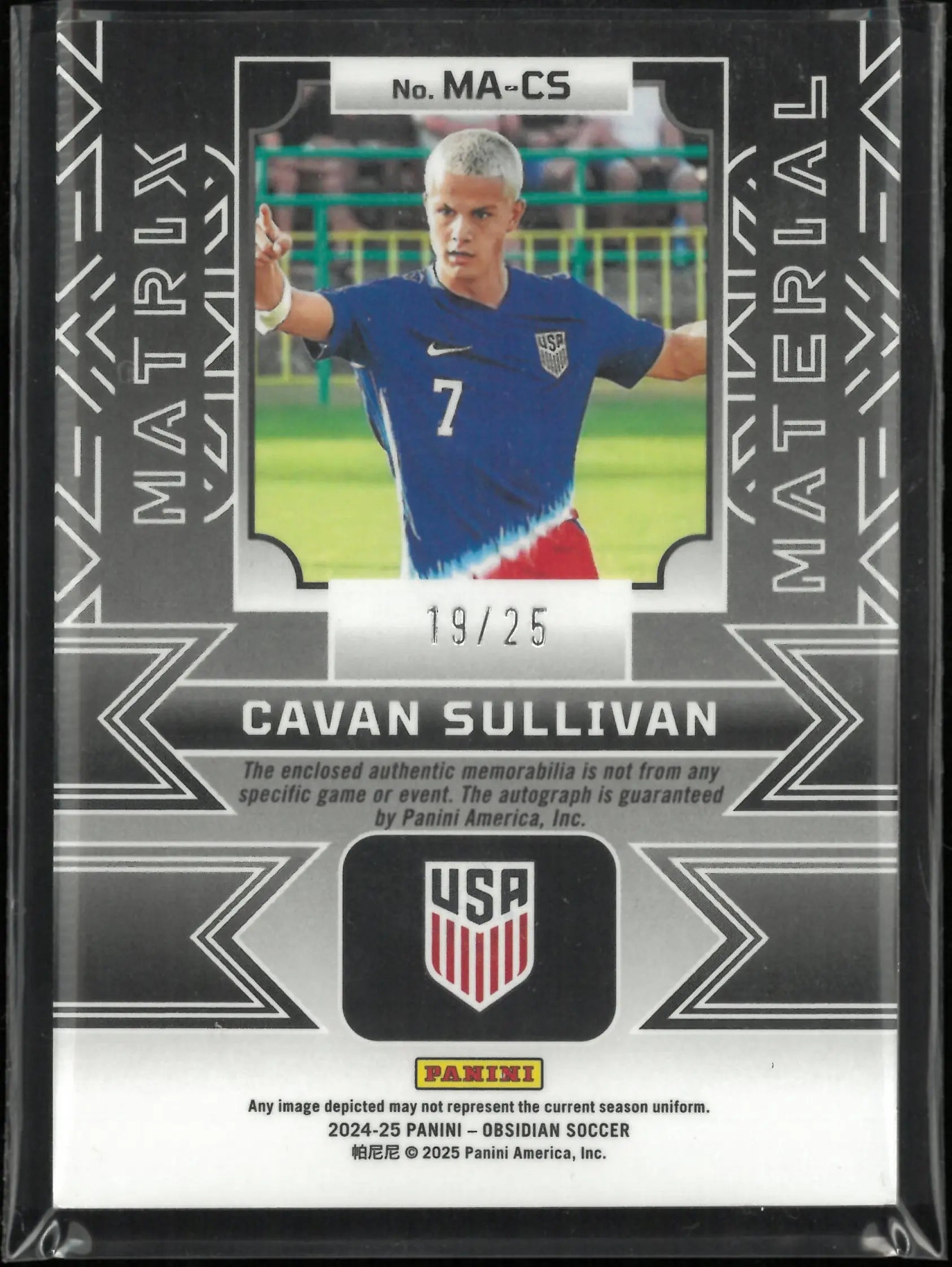 2024-25 Panini Obsidian Matrix Material Cavan Sullivan Rookie Patch Auto RC /25 