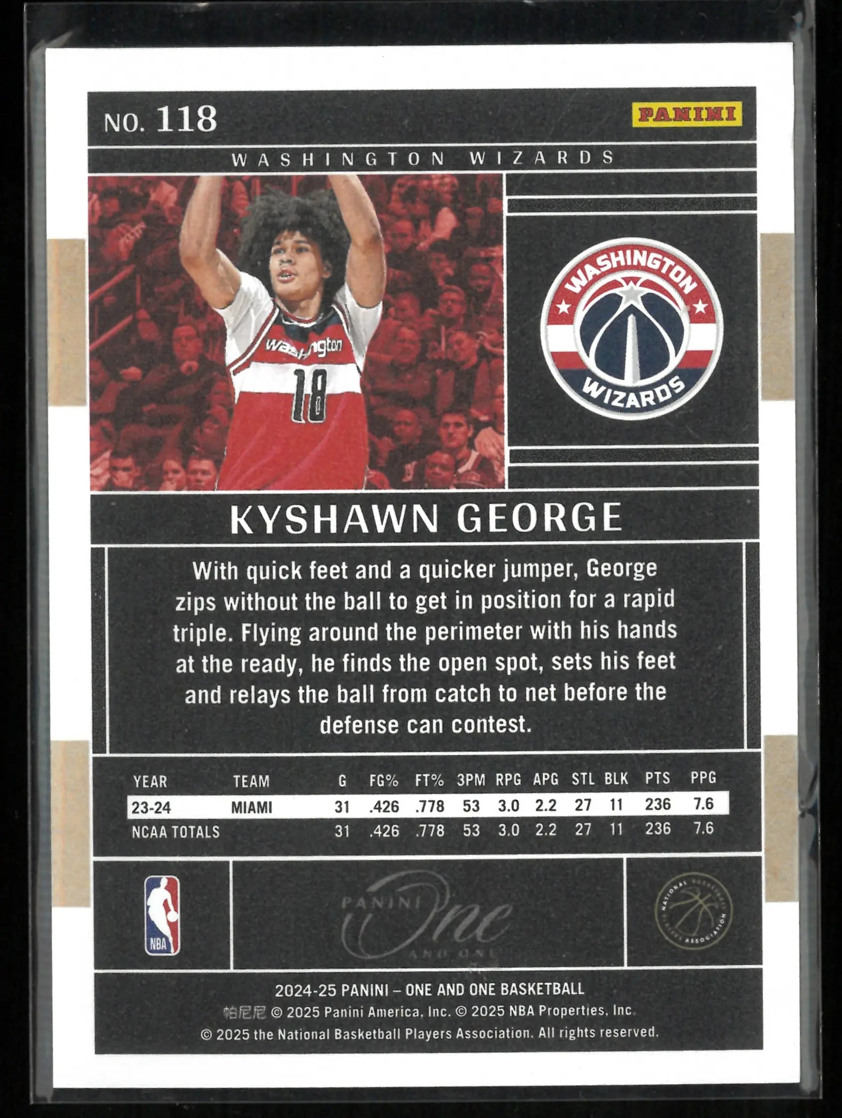 2024-25 Panini One and One Rookie Kyshawn George Red /15 RC 