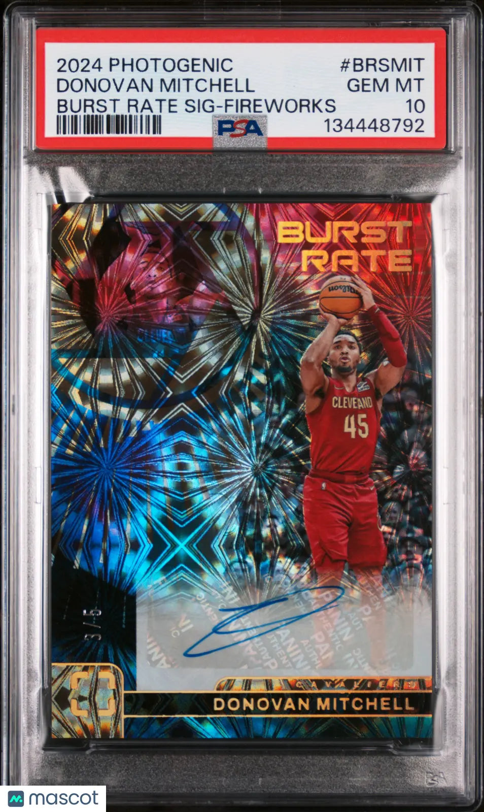 2024-25 Panini Photogenic Burst Rate Fireworks Auto Donovan Mitchell /5 PSA 10 