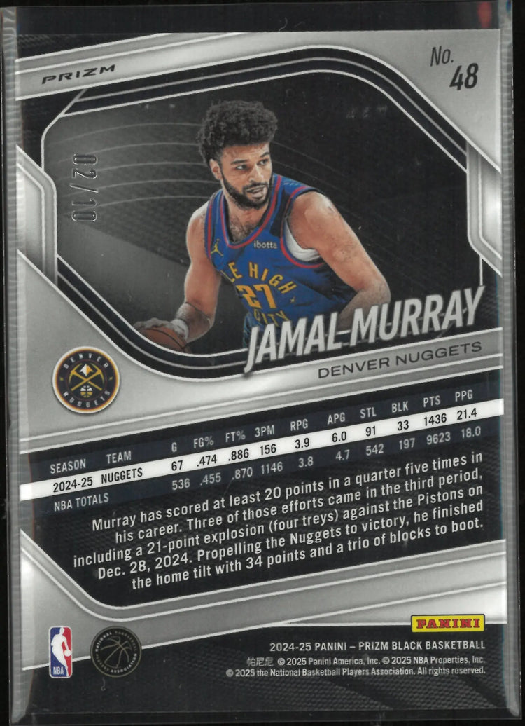 2024-25 Panini Prizm Black Jamal Murray Gold /10 