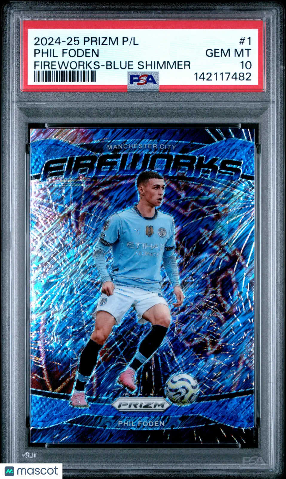 2024-25 Panini Prizm Premier League Fireworks Phil Foden  Blue Shimmer PSA 10 /9 