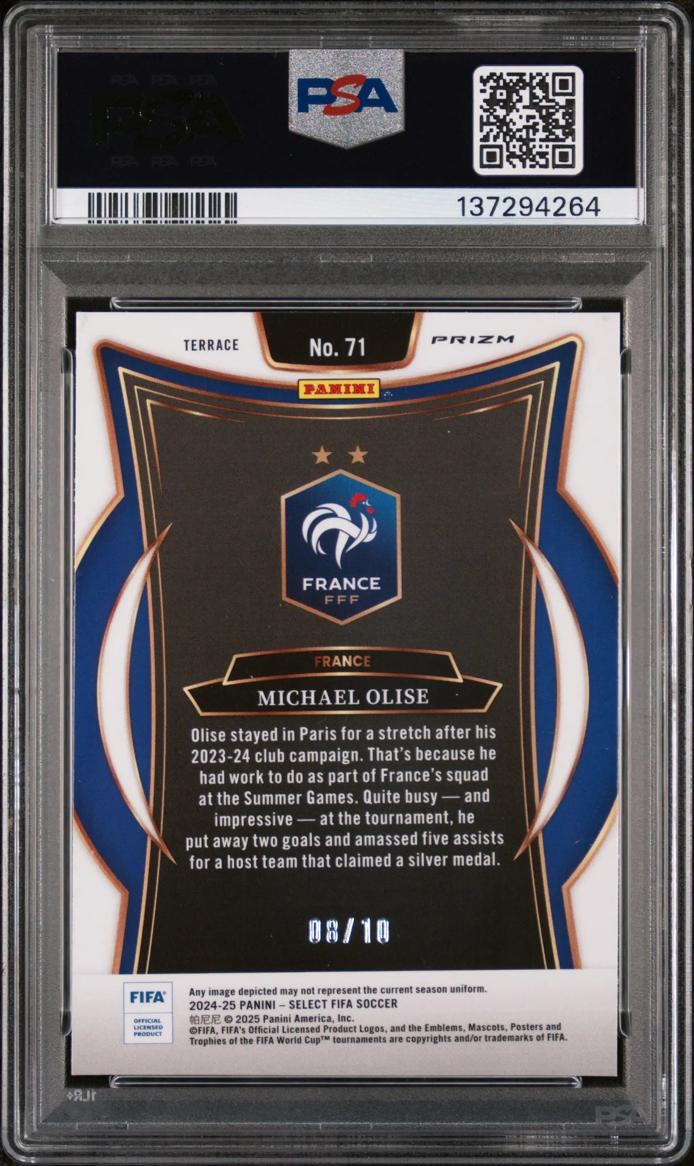 2024-25 Panini Select FIFA Gold Wave Michael Olise #71 /10 PSA 9 