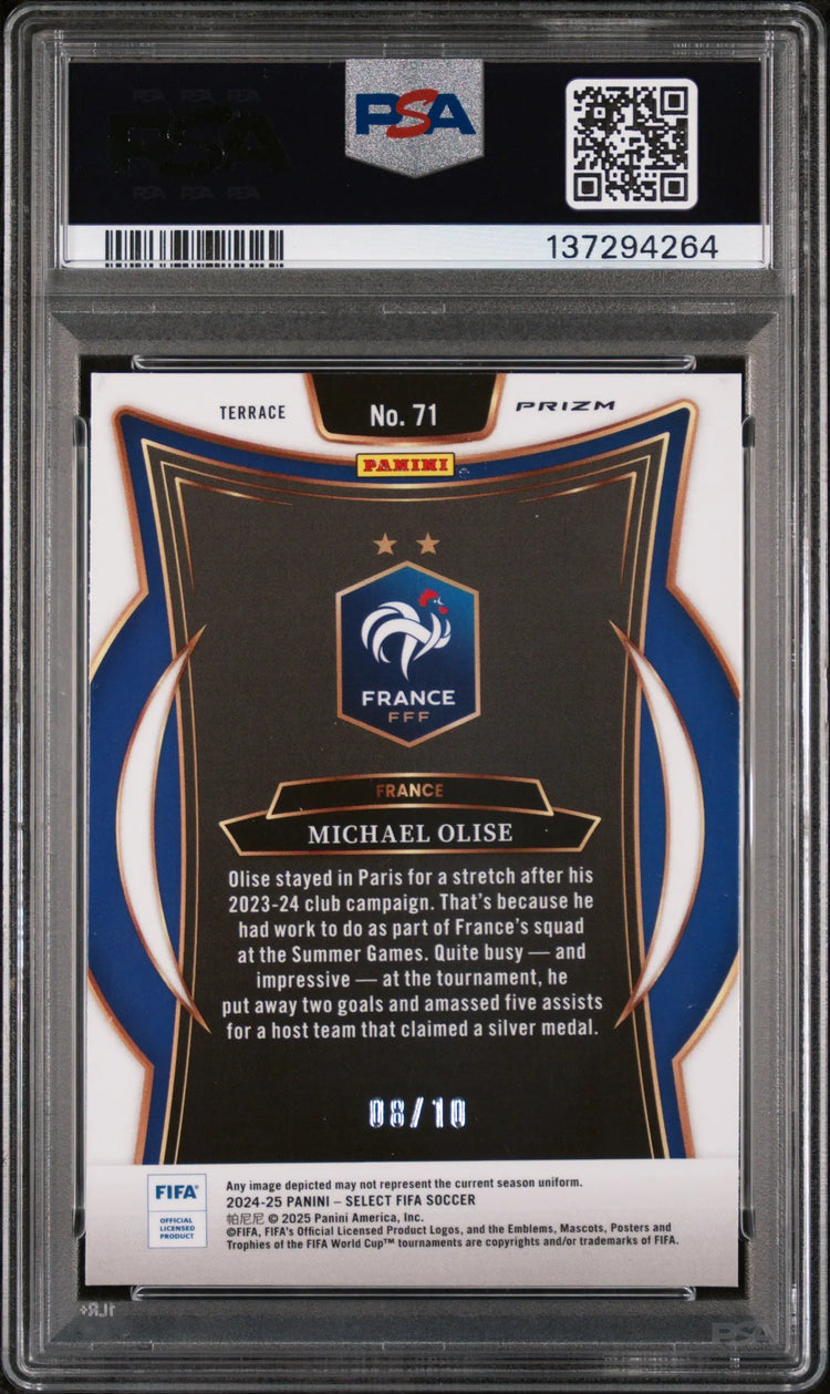 2024-25 Panini Select FIFA Gold Wave Michael Olise #71 /10 PSA 9 