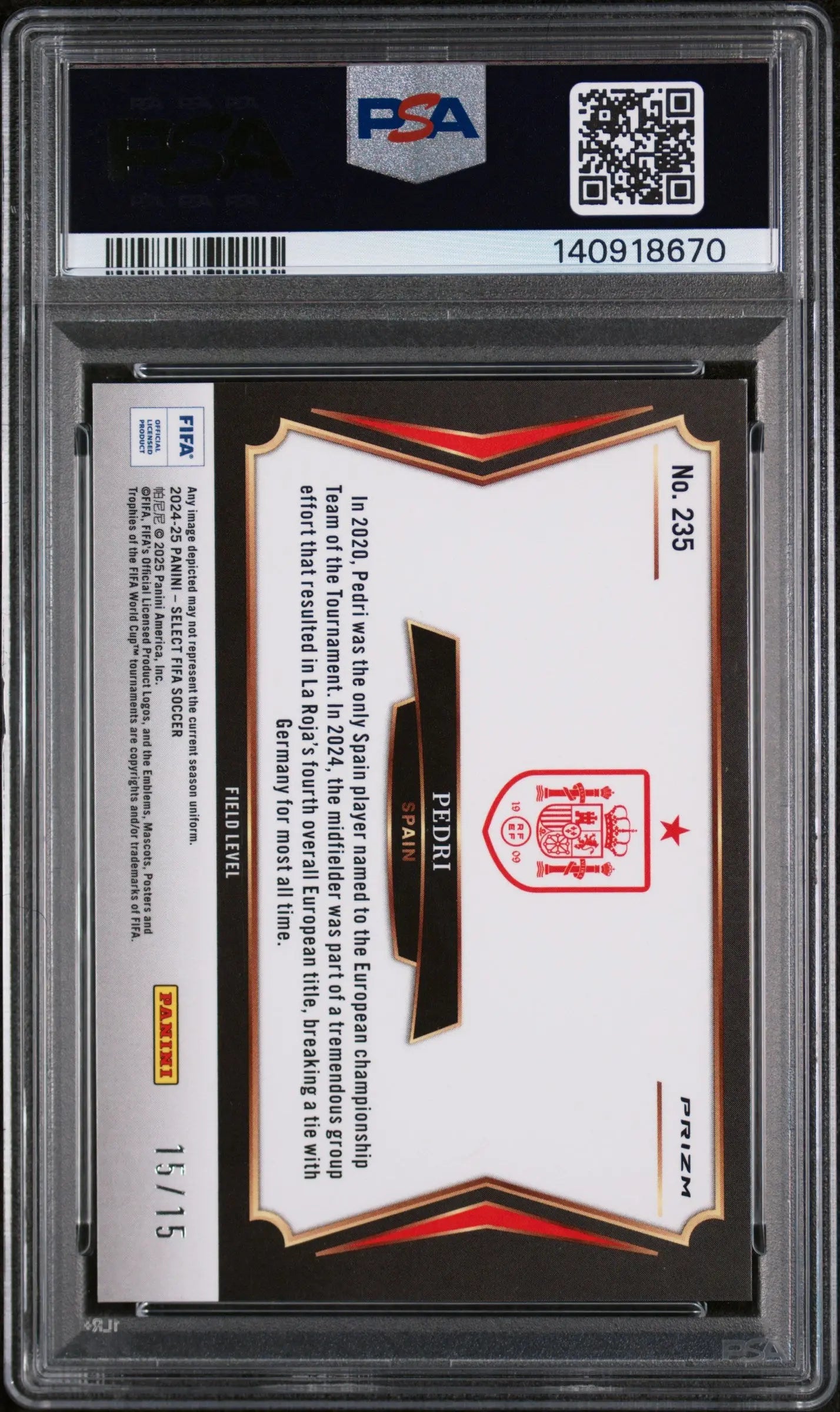 2024-25 Panini Select FIFA Pedri #235 Tessellation PSA 8 