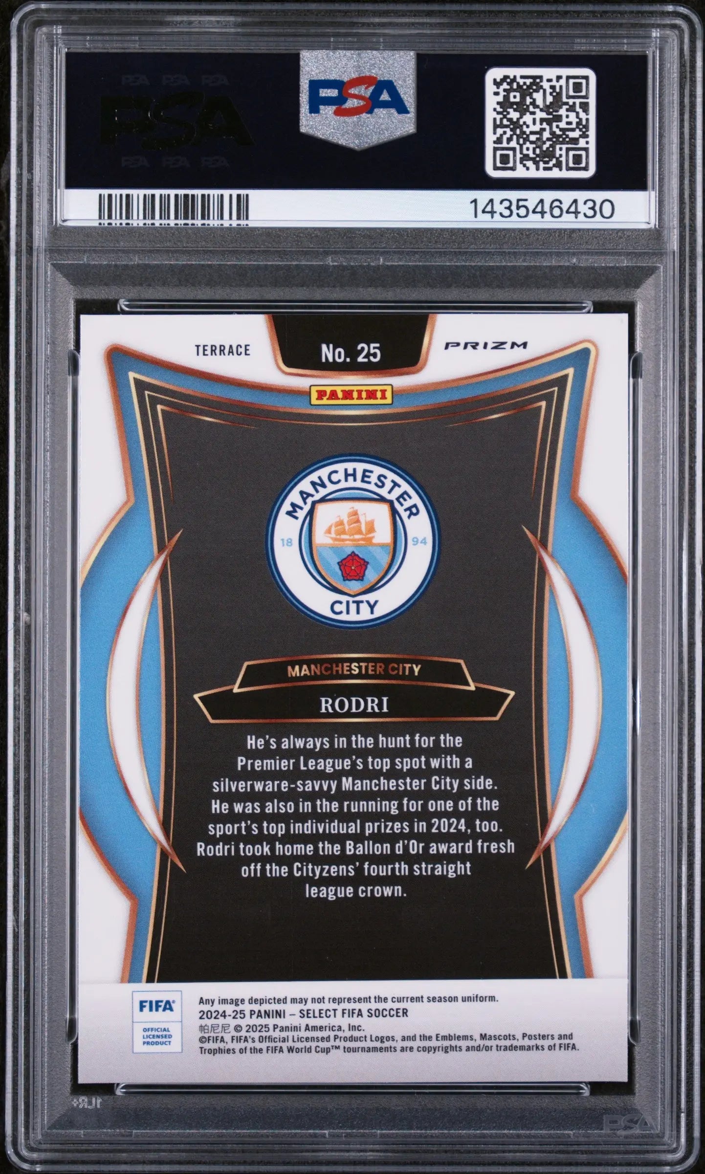 2024-25 Panini Select FIFA Rodri Zebra SP PSA 9 