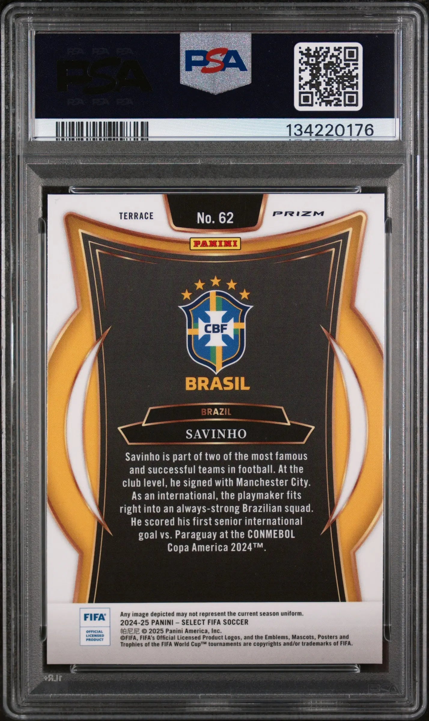 2024-25 Panini Select FIFA Savinho #62 Zebra PSA 9 