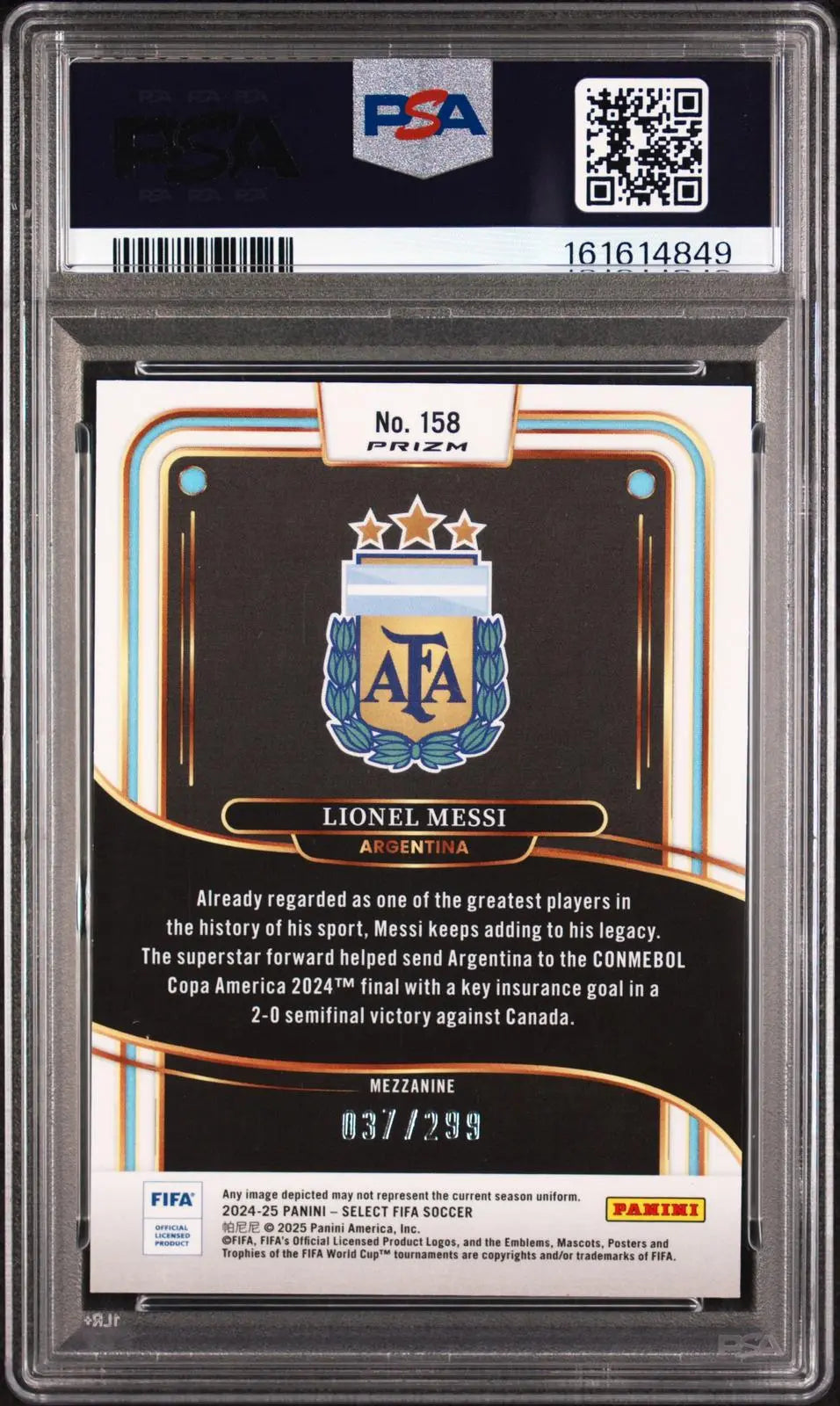2024-25 Panini Select FIFA Soccer Lionel Messi Pink Mojo /299 PSA 10 Pop. 1 