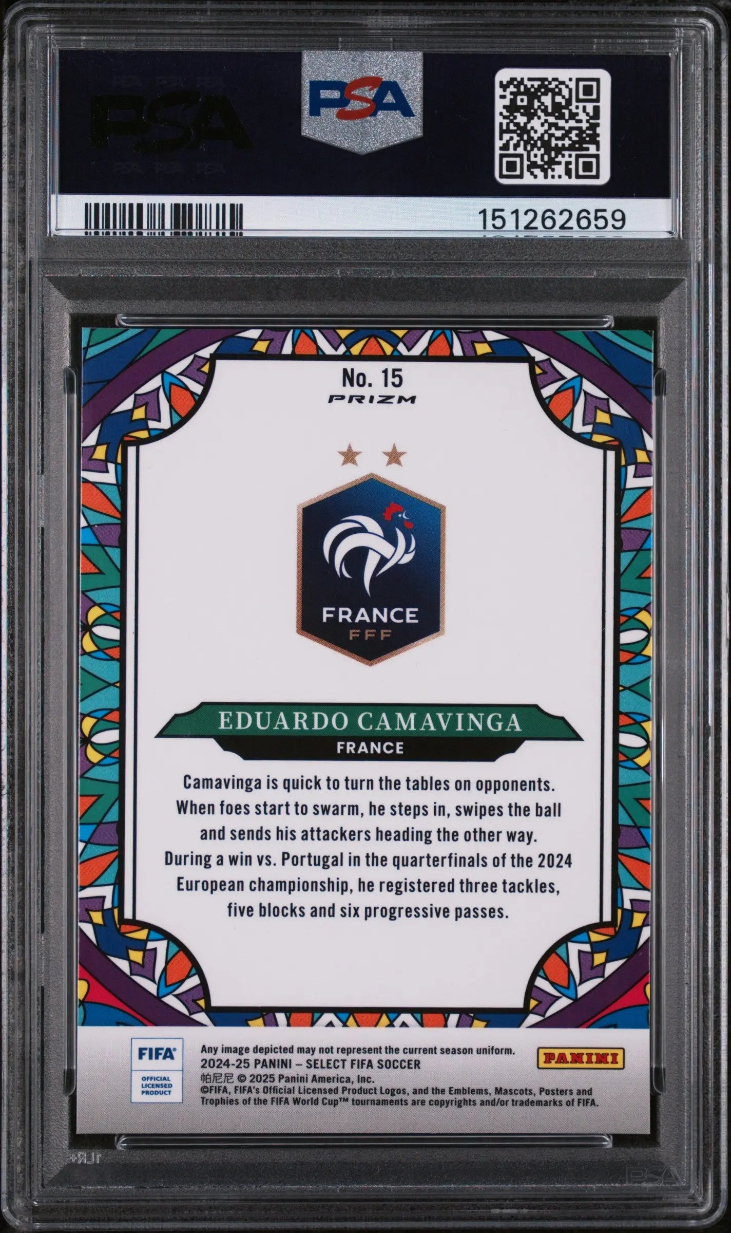 2024-25 Panini Select FIFA Stained Glass Eduardo Camavinga PSA 9 