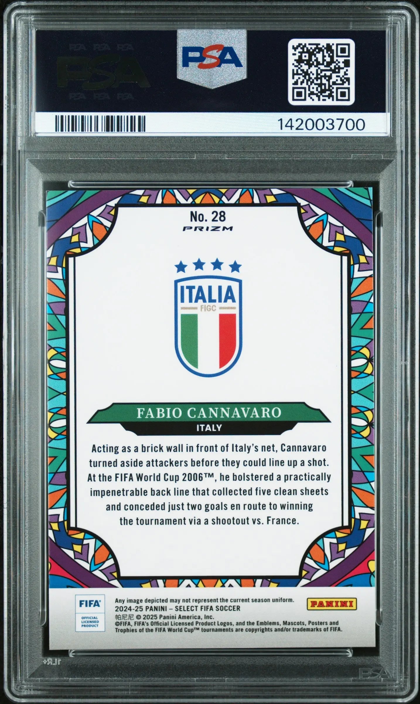 2024-25 Panini Select FIFA Stained Glass Fabio Cannavaro PSA 10 