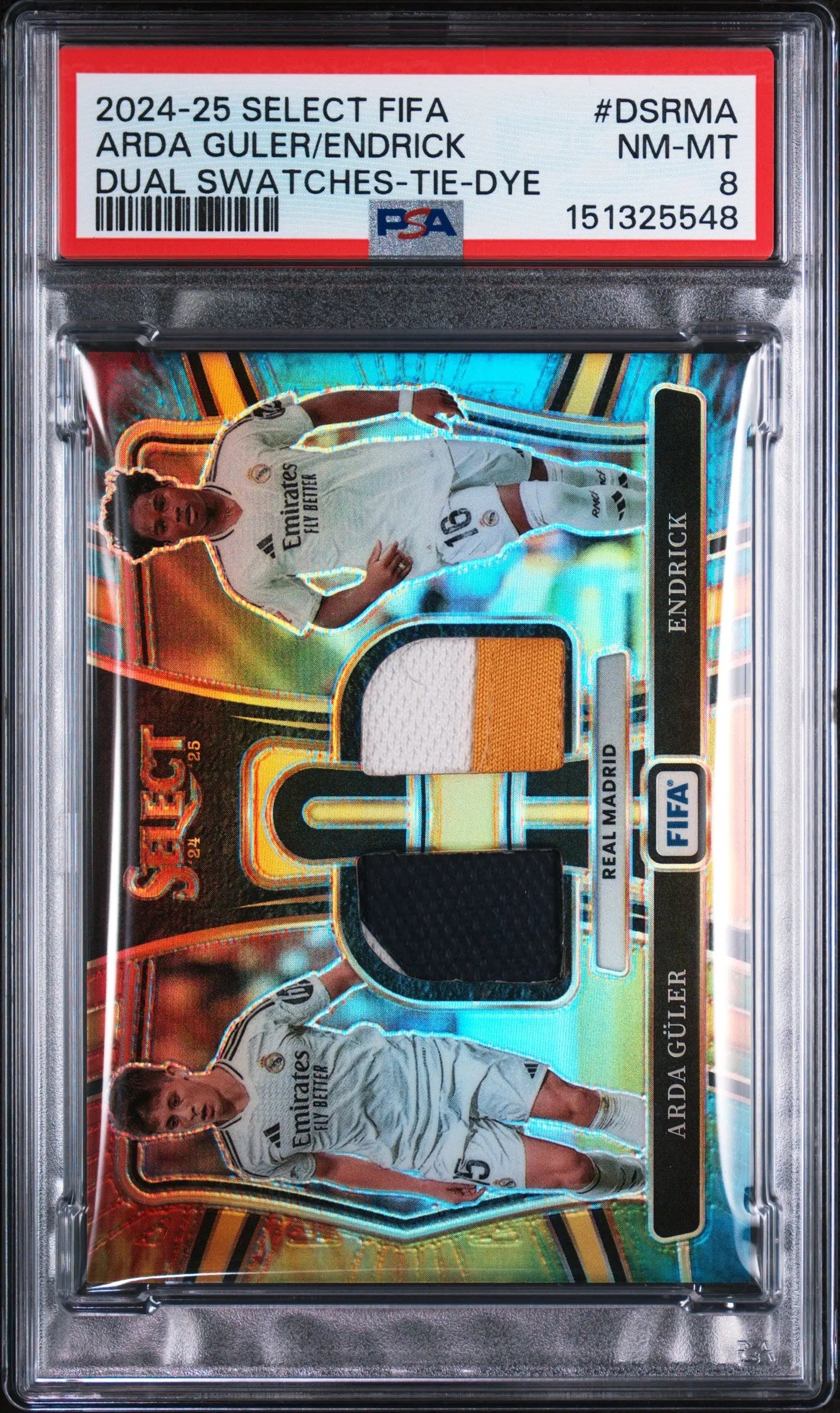 2024-25 Panini Select FIFA Tie Dye Dual Swatches Endrick Arda Guler /25 PSA 8 