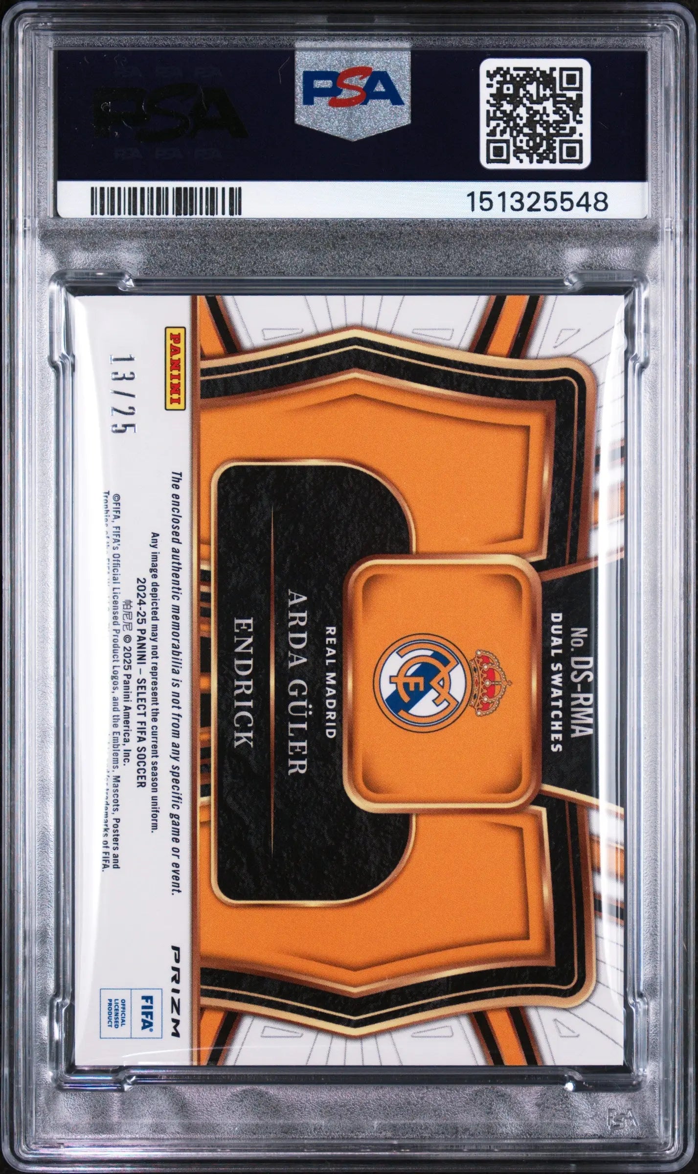 2024-25 Panini Select FIFA Tie Dye Dual Swatches Endrick Arda Guler /25 PSA 8 