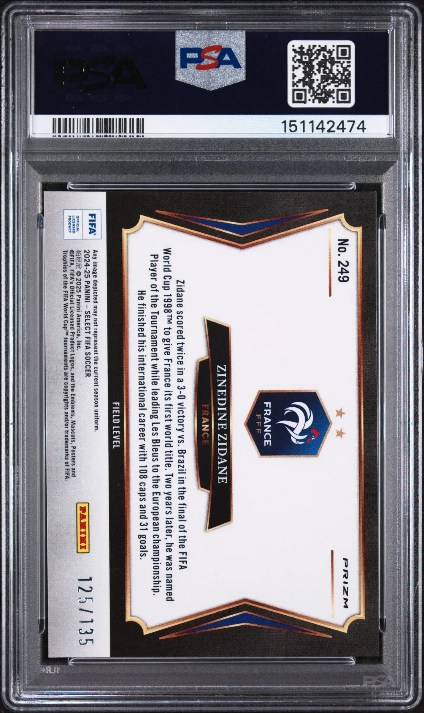 2024-25 Panini Select FIFA Zinedine Zidane Camo /135 PSA 9 