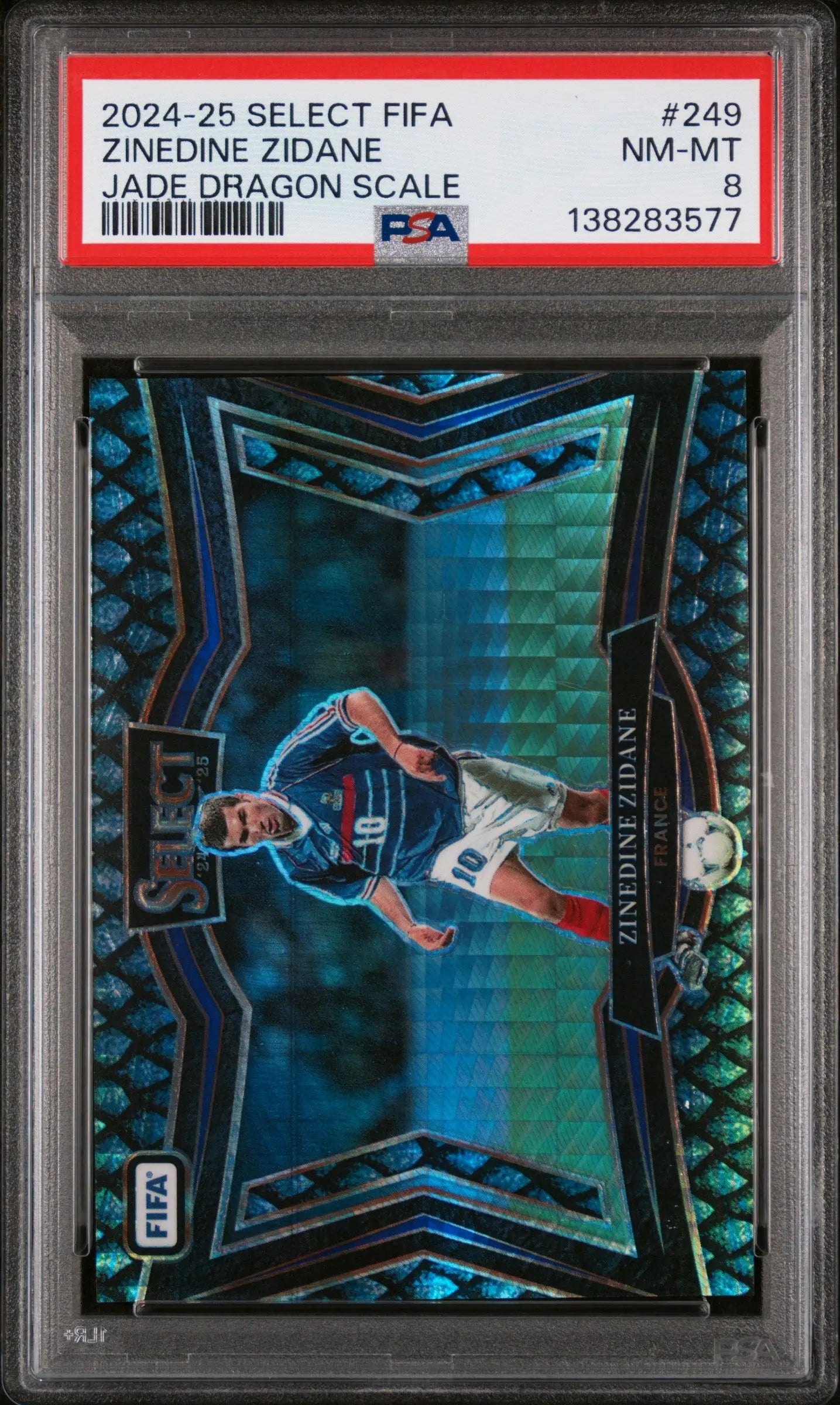 2024-25 Panini Select FIFA Zinedine Zidane Jade Dragon Scale 10/28 PSA 8 