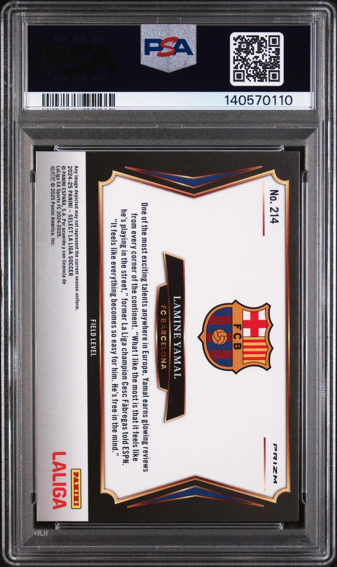 2024-25 Panini Select La Liga Lamine Yamal  Purple Mojo PSA 9 
