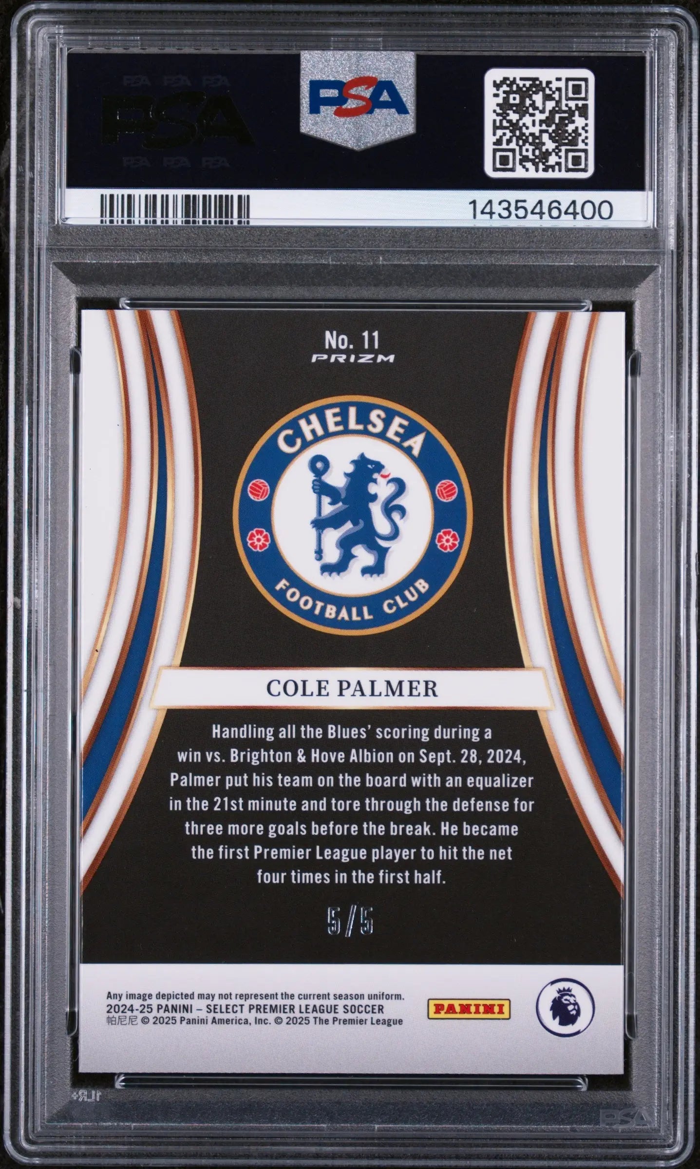 2024-25 Panini Select Premier League Equalizers Cole Palmer Green /5 PSA 9 Pop 1 
