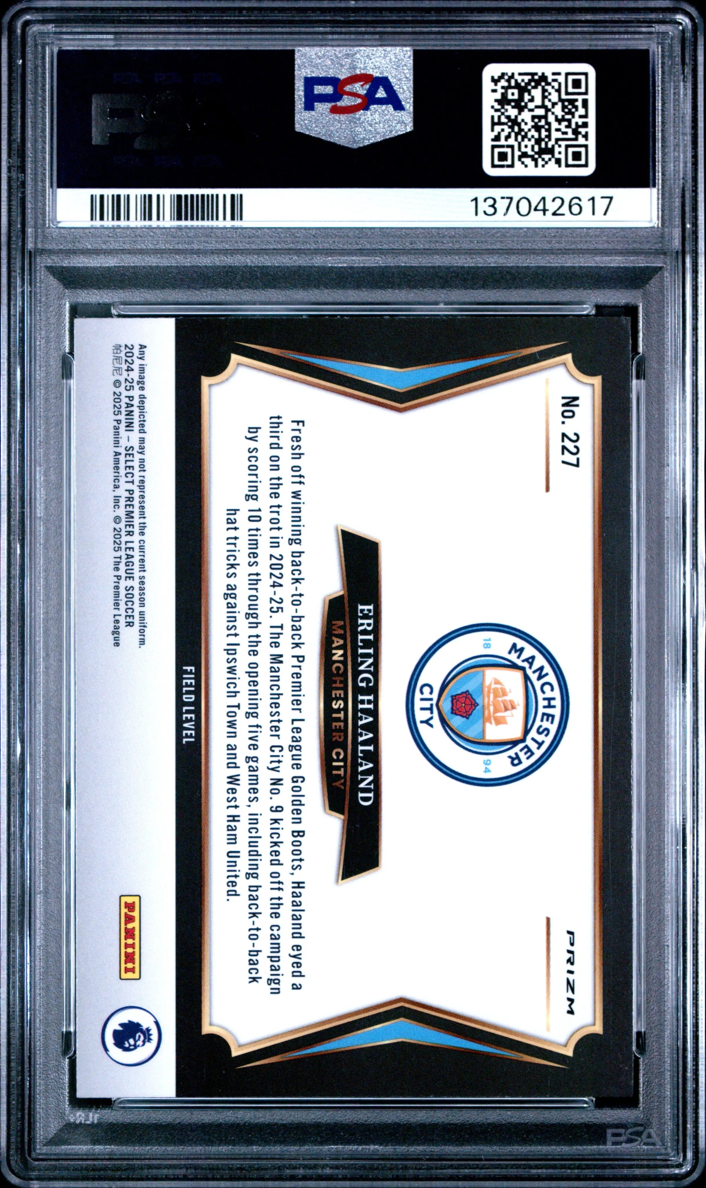 2024-25 Panini Select Premier League Erling Haaland #227 Zebra PSA 10 