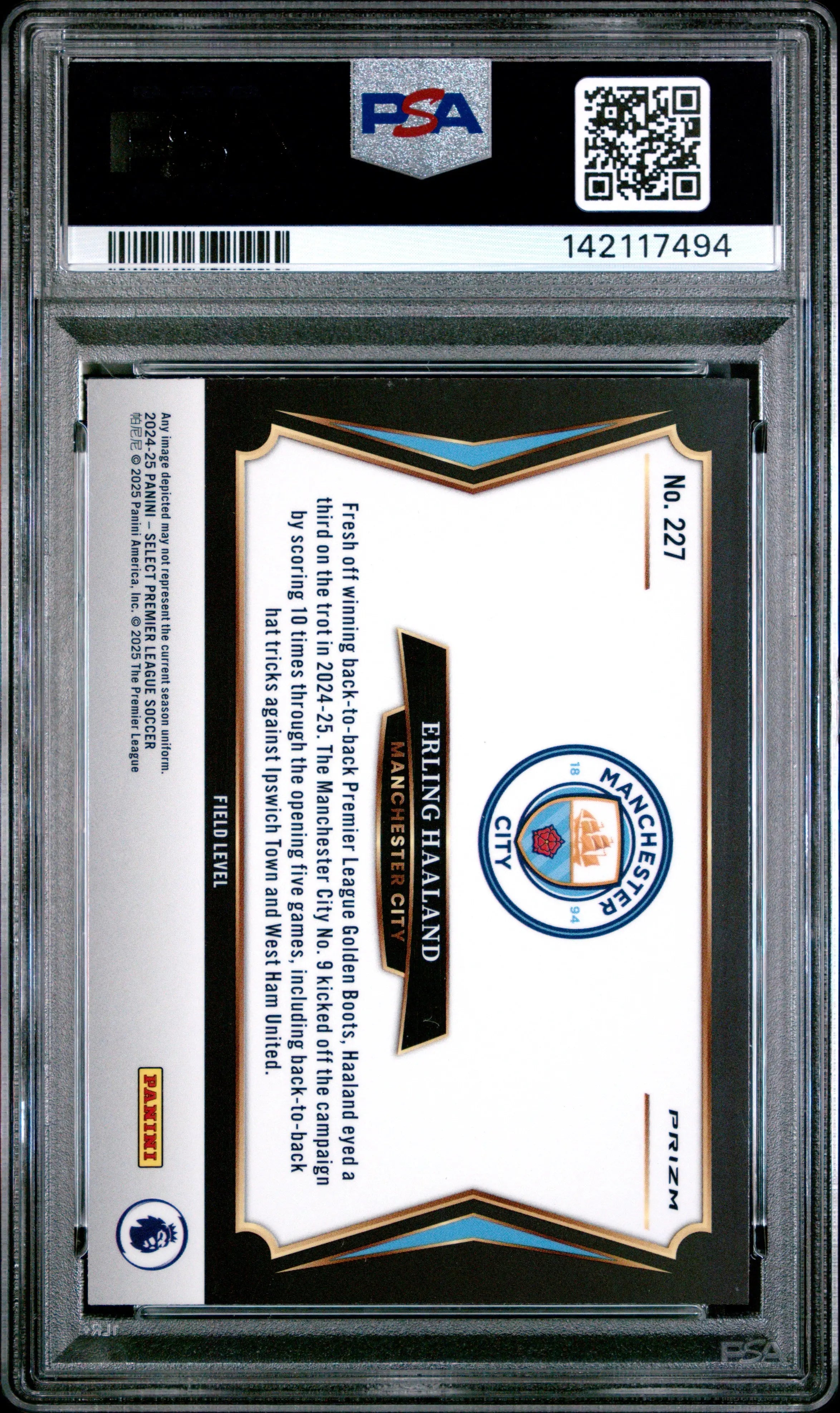 2024-25 Panini Select Premier League Erling Haaland #227 Zebra PSA 10 