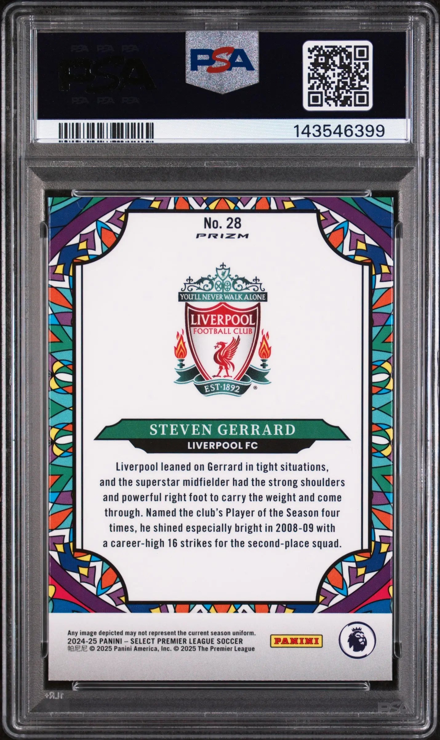 2024-25 Panini Select Premier League Stained Glass Steven Gerrard  PSA 9 