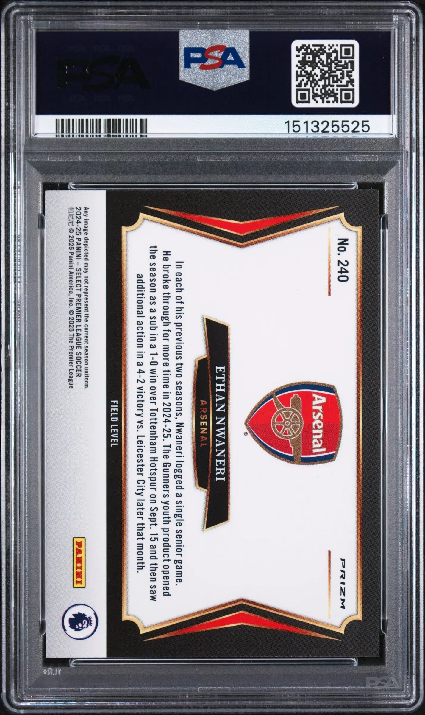 2024-25 Panini Select Premier League Zebra Field Level Ethan Nwaneri #240 PSA 10 
