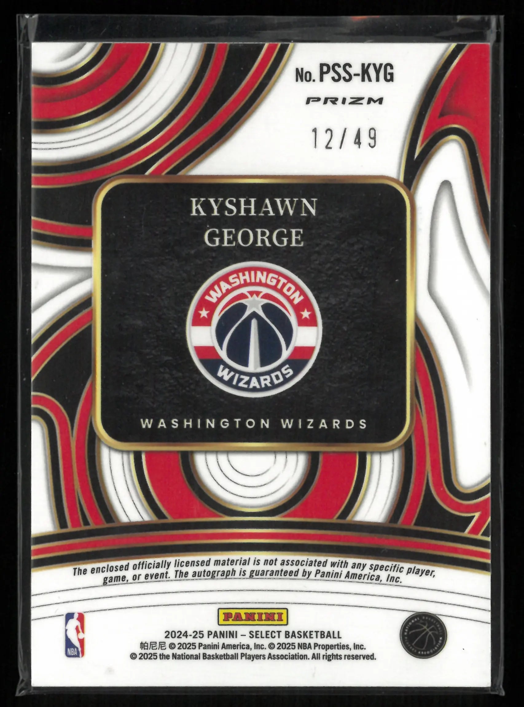 2024-25 Panini Select Rookie Patch Autograph Kyshawn George Auto /49 RC 