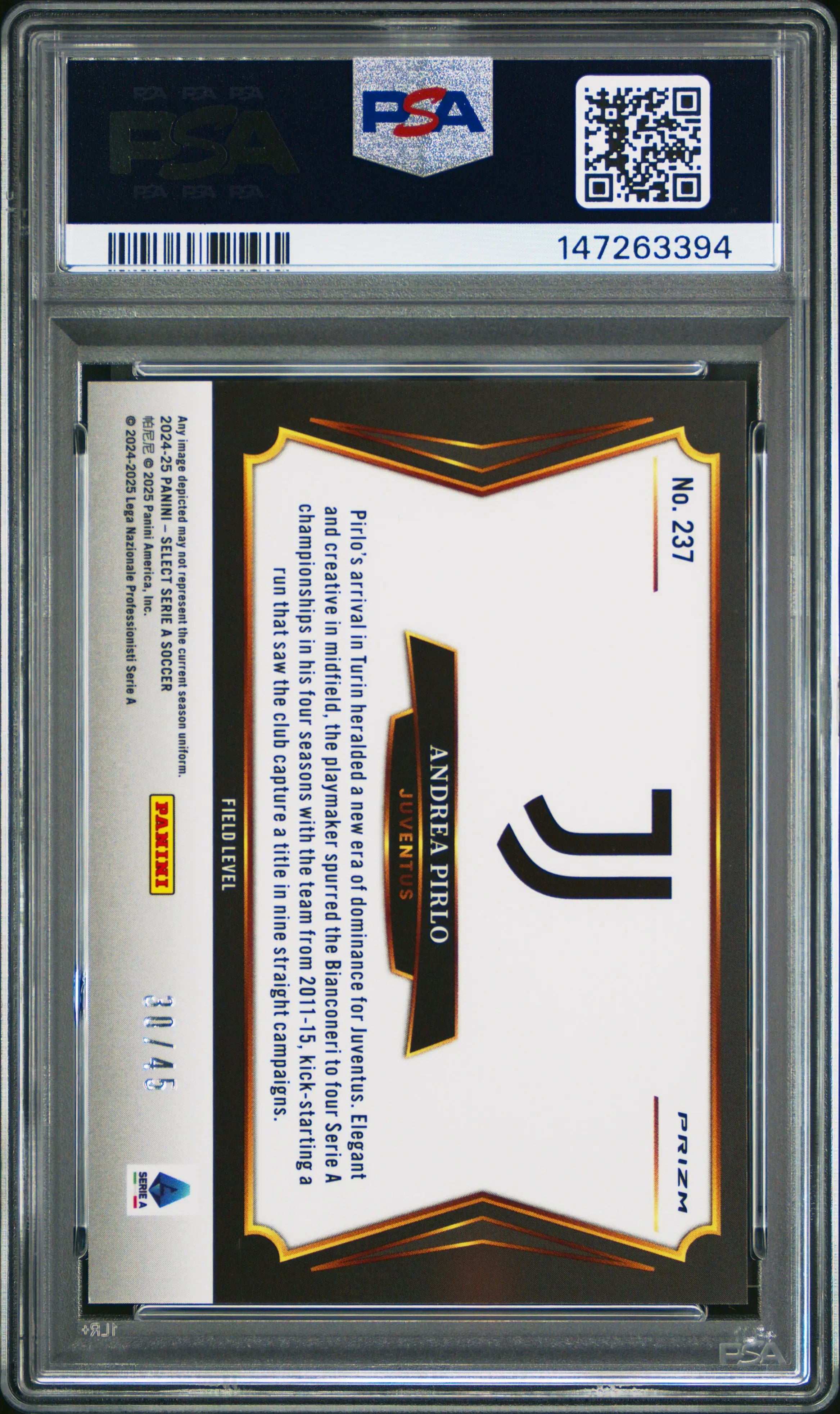 2024-25 Panini Select Serie A Andrea Pirlo #237 Bronze Checker PSA 10 