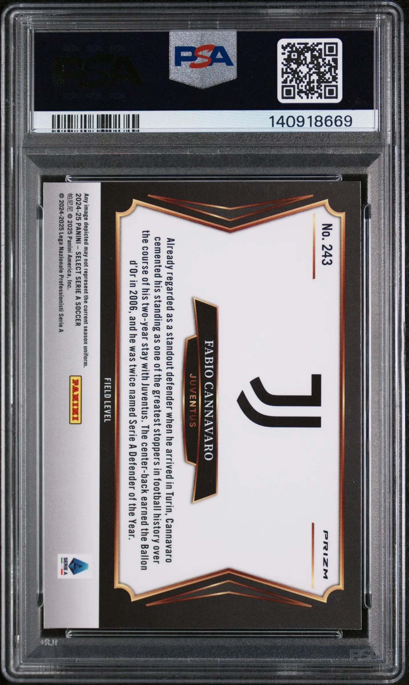 2024-25 Panini Select Serie A Fabio Cannavaro #243 Peacock PSA 9 